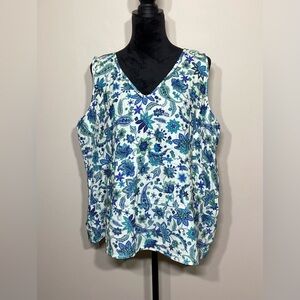 Grace + Karma Sleeveless Blue, White, and Green Paisley Cotton Blouse Size 1X
